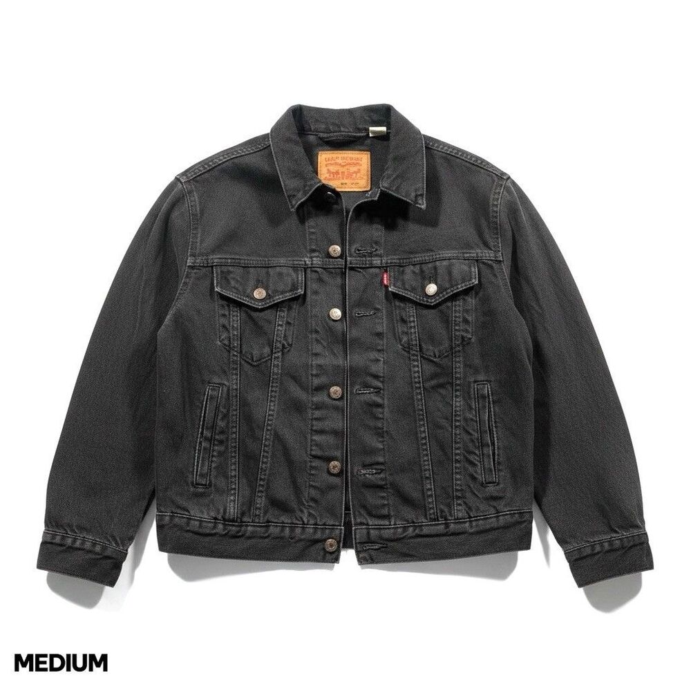Levi Trucker Denim Jacket Faded Black Button Up Coat